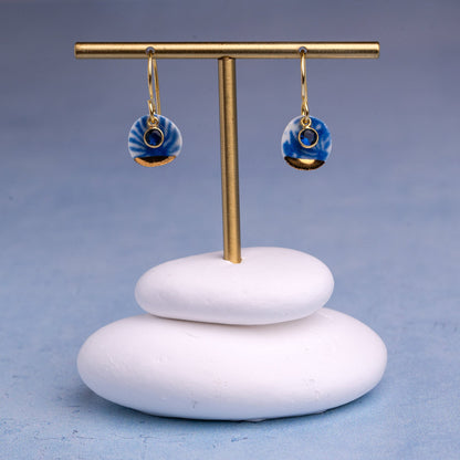 Porcelain Earrings, Small Round, Cobalt Blue