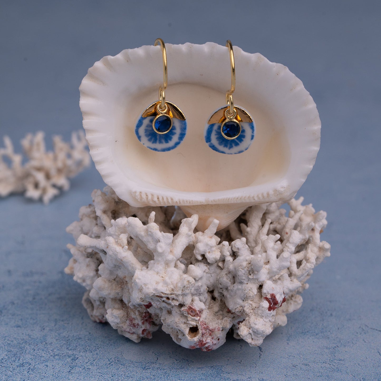 Porcelain Earrings, Small Round, Cobalt Blue