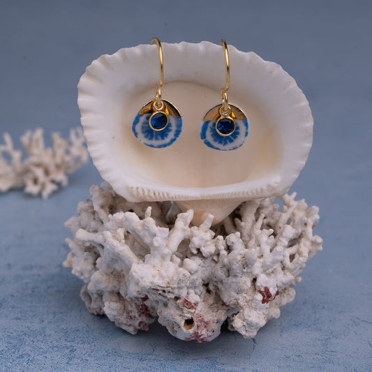 Porcelain Earrings, Small Round, Cobalt Blue