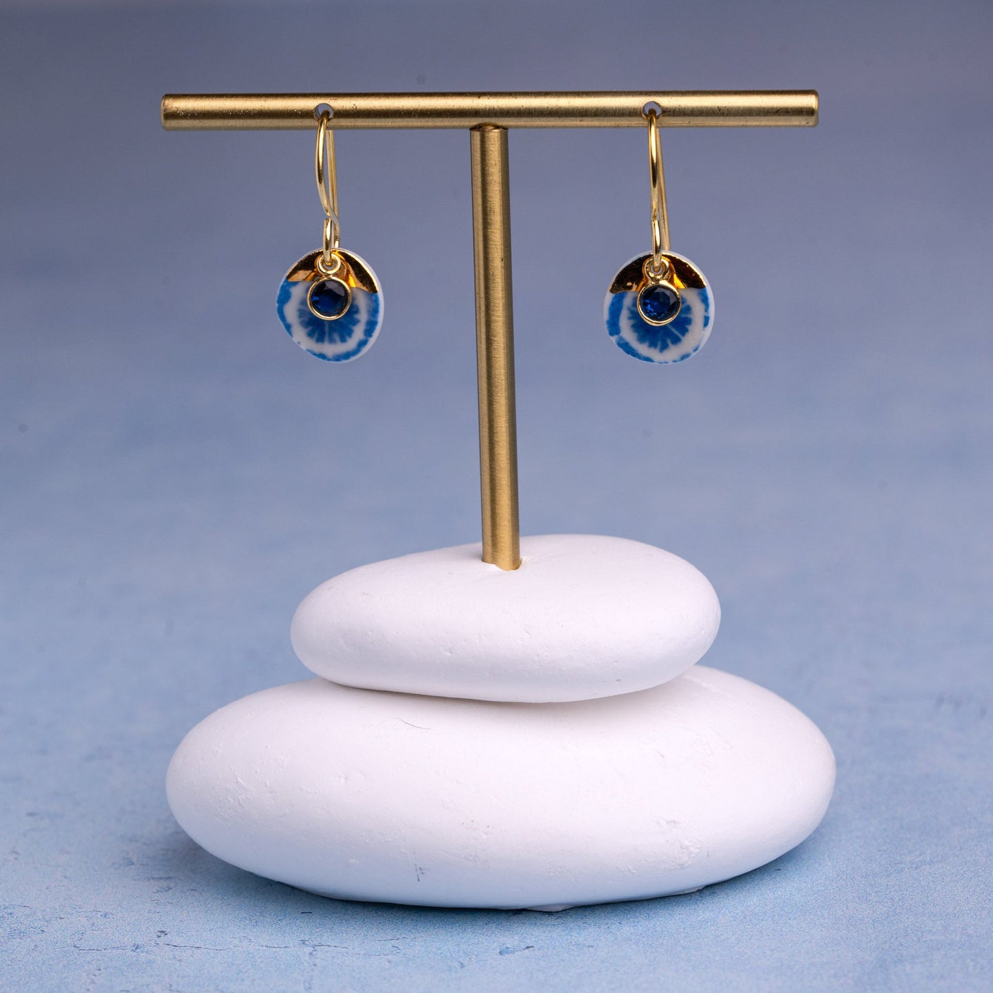 Porcelain Earrings, Small Round, Cobalt Blue