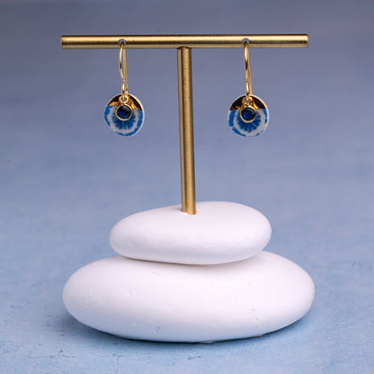 Porcelain Earrings, Small Round, Cobalt Blue