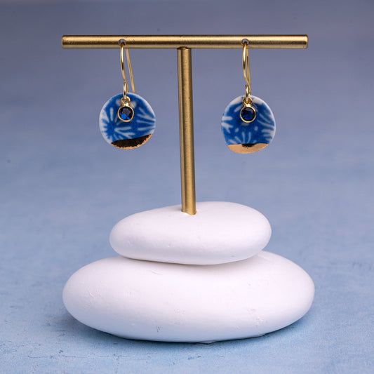 Porcelain Earrings, Medium Round, Cobalt Blue