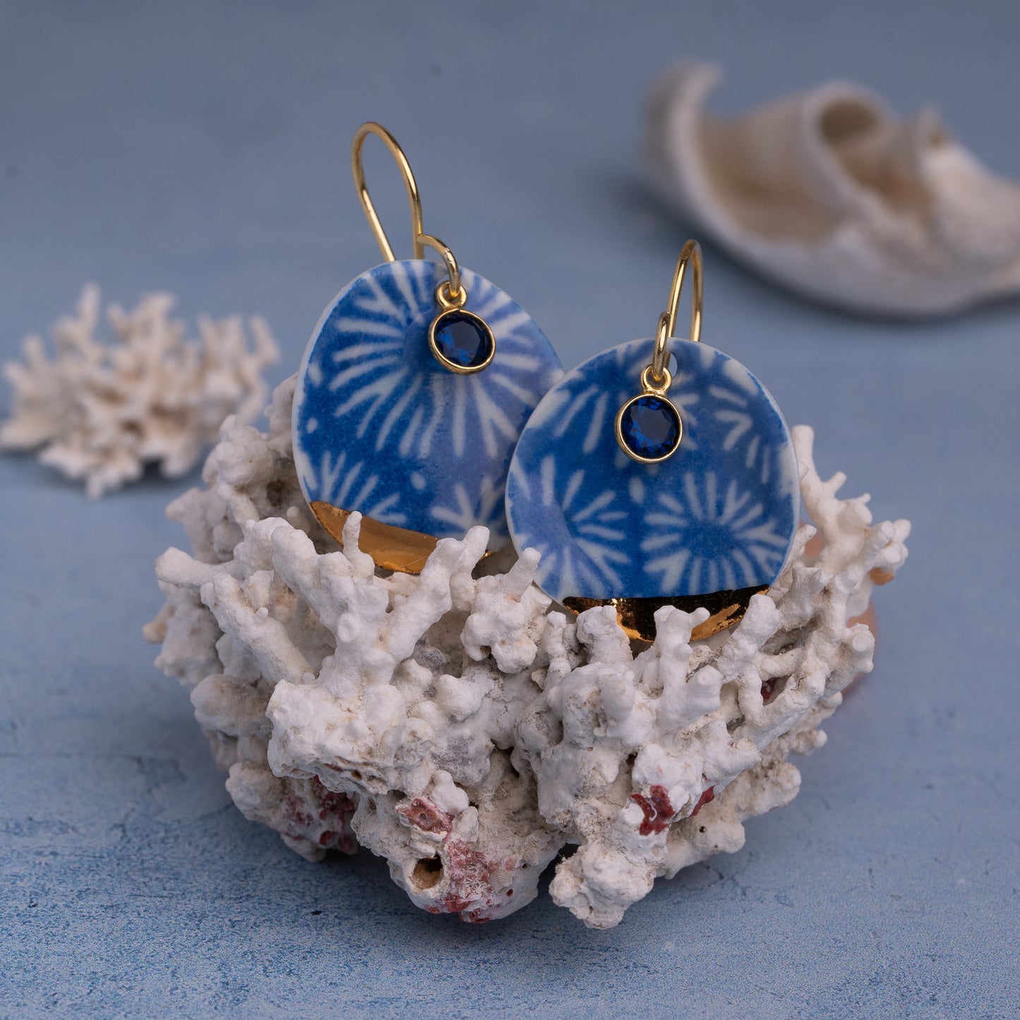 Porcelain Earrings, X Large Round, Cobalt Blue