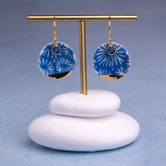 Porcelain Earrings, Large Round, Cobalt Blue