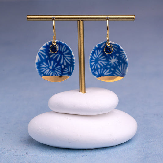Porcelain Earrings, X Large Round, Cobalt Blue