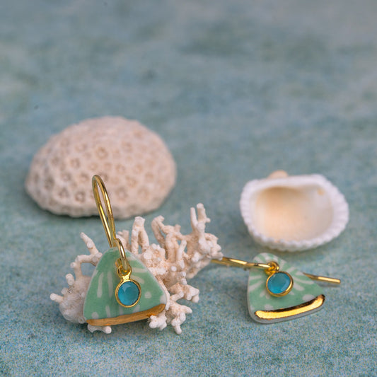 Porcelain Earrings, Small Triangle, Turquoise