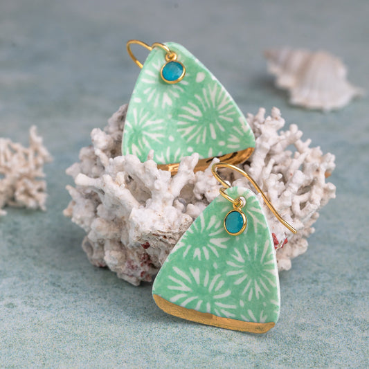 Porcelain Earrings, X Large Triangle, Turquoise