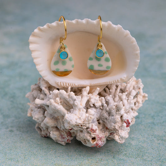 Porcelain Earrings, Small Teardrop, Turquoise