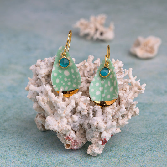Porcelain Earrings, Large Teardrop, Turquoise