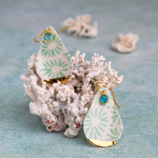 Porcelain Earrings, X Large Teardrop, Turquoise