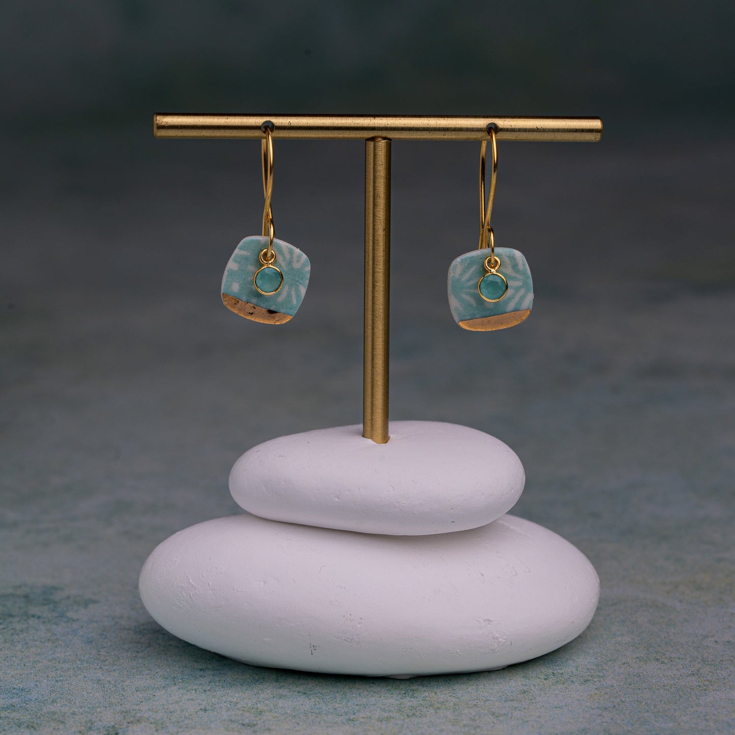Porcelain Earrings, Small Square, Turquoise