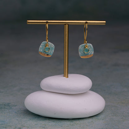 Porcelain Earrings, Small Square, Turquoise