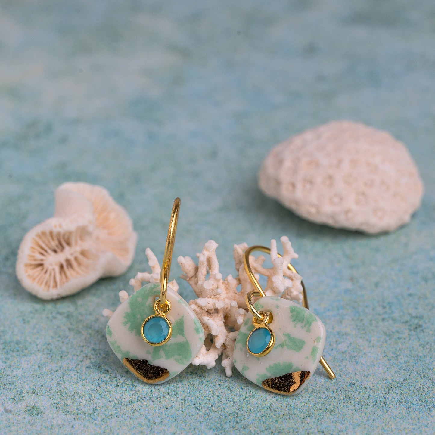 Porcelain Earrings, Small Square, Turquoise