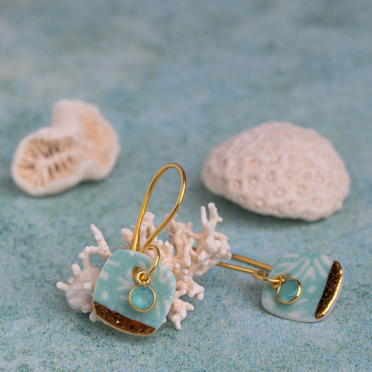 Porcelain Earrings, Small Square, Turquoise