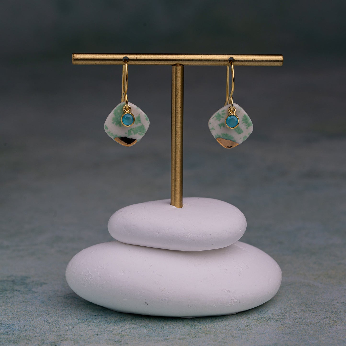 Porcelain Earrings, Small Square, Turquoise