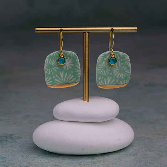 Porcelain Earrings, Large Square, Turquoise