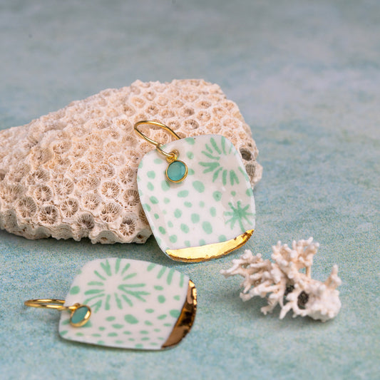 Porcelain Earrings, X Large Square, Turquoise
