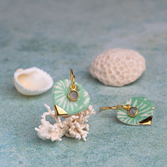 Porcelain Earrings, Medium Heart, Turquoise