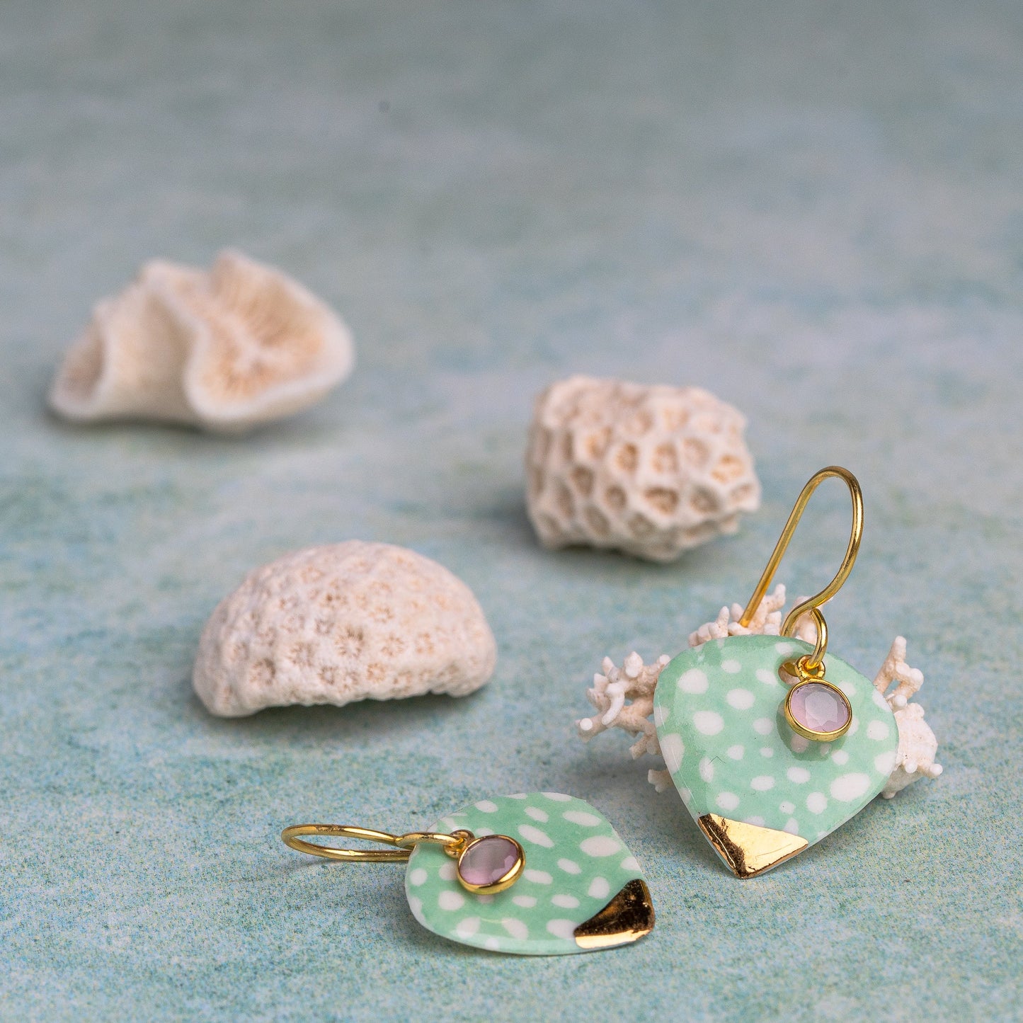 Porcelain Earrings, Large Heart, Turquoise