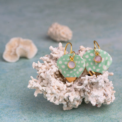 Porcelain Earrings, Large Heart, Turquoise