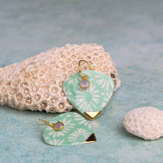 Porcelain Earrings, X Large Heart, Turquoise