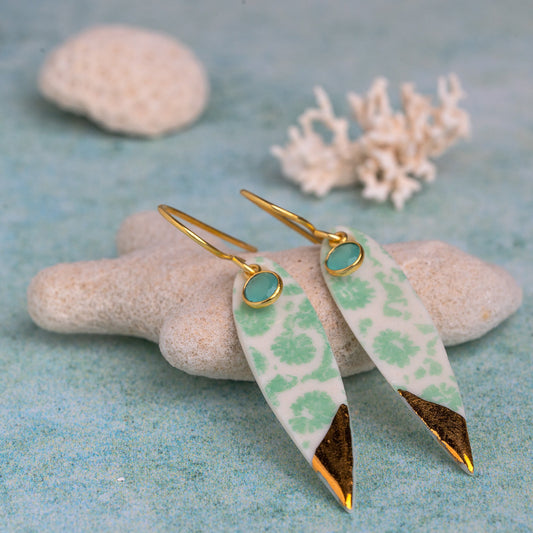 Porcelain Earrings, Large Fish, Turquoise