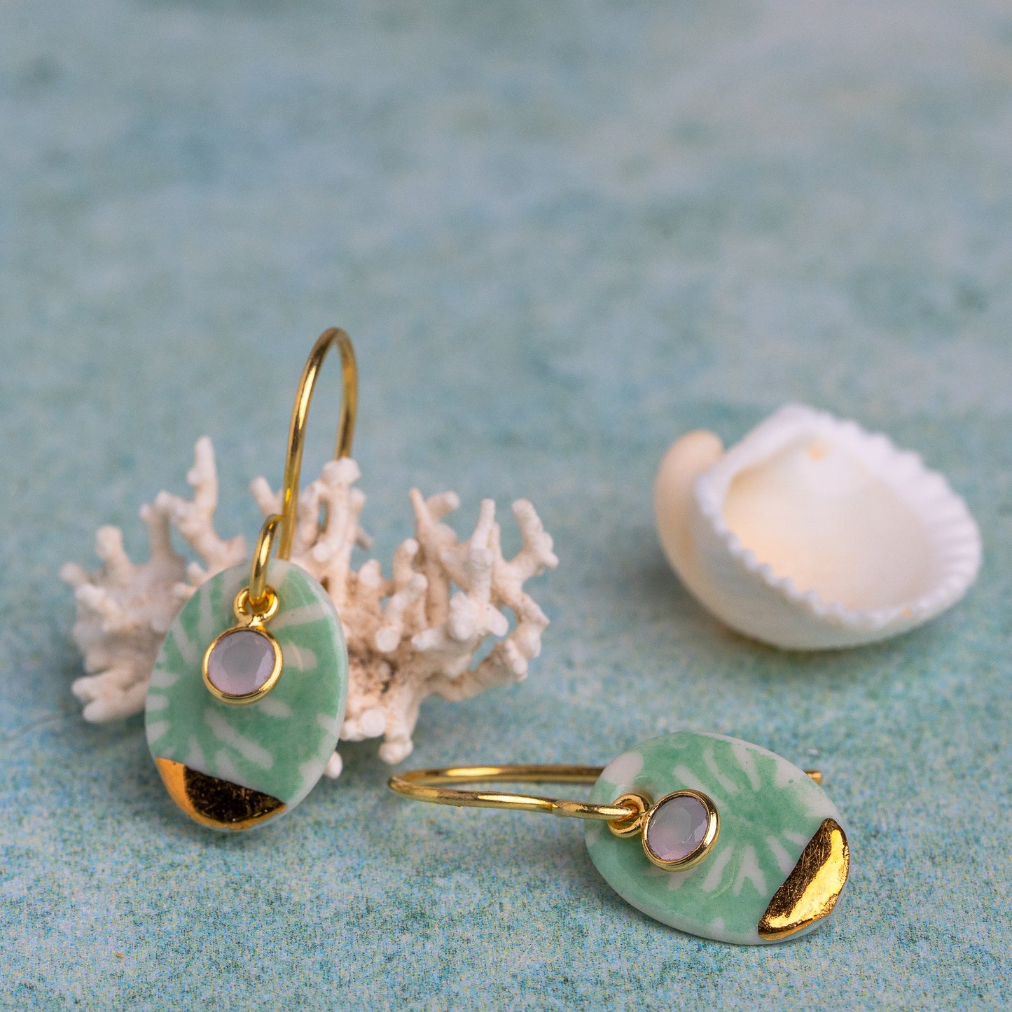 Porcelain Earrings, Small Round, Turquoise
