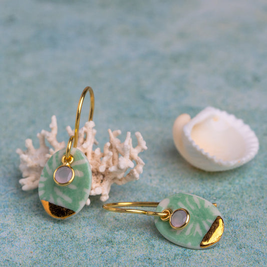 Porcelain Earrings, Small Round, Turquoise