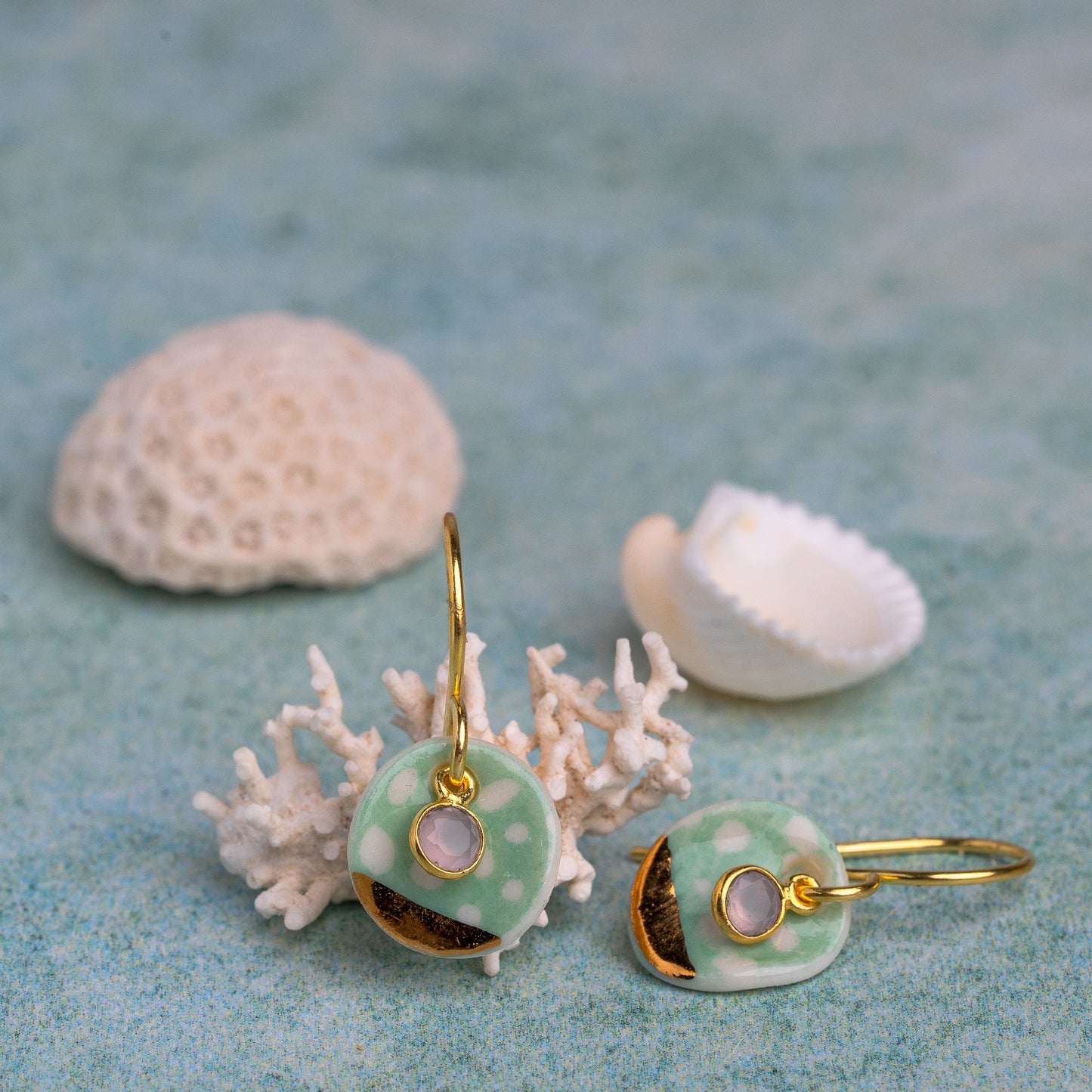 Porcelain Earrings, Small Round, Turquoise