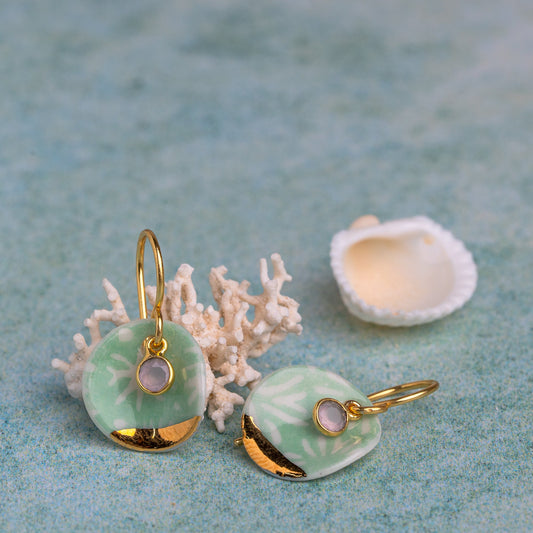 Porcelain Earrings, Medium Round, Turquoise