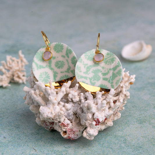 Porcelain Earrings, Large Round, Turquoise