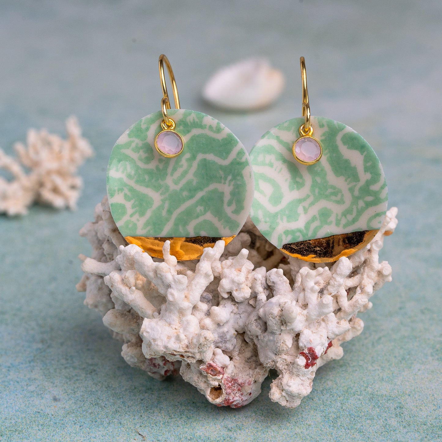 Porcelain Earrings, X Large Round, Turquoise