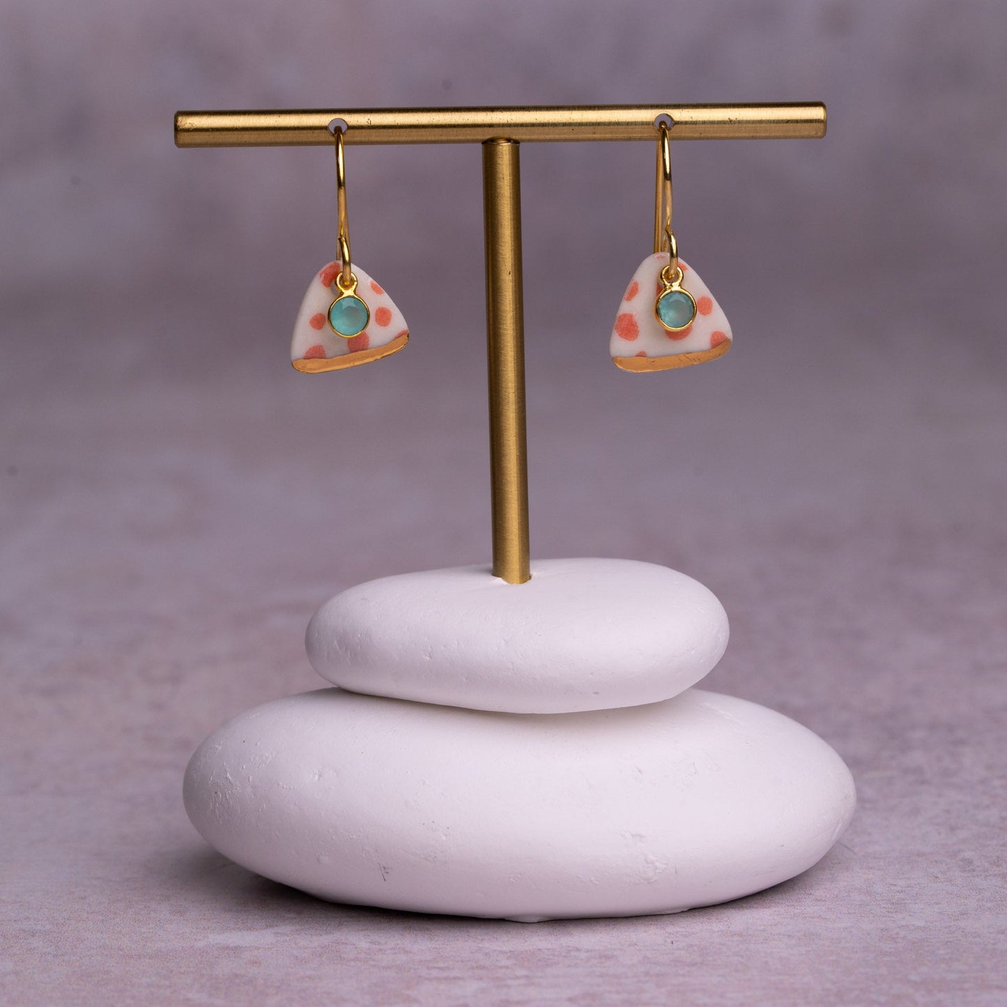 Porcelain Earrings, Small Triangle, Coral Blush