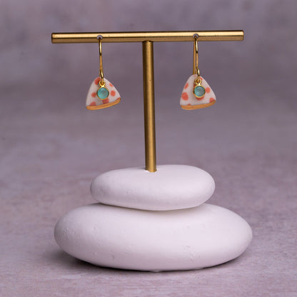 Porcelain Earrings, Small Triangle, Coral Blush