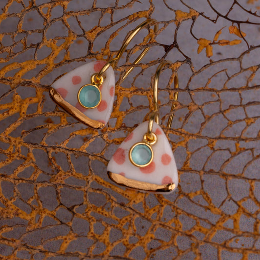 Porcelain Earrings, Small Triangle, Coral Blush