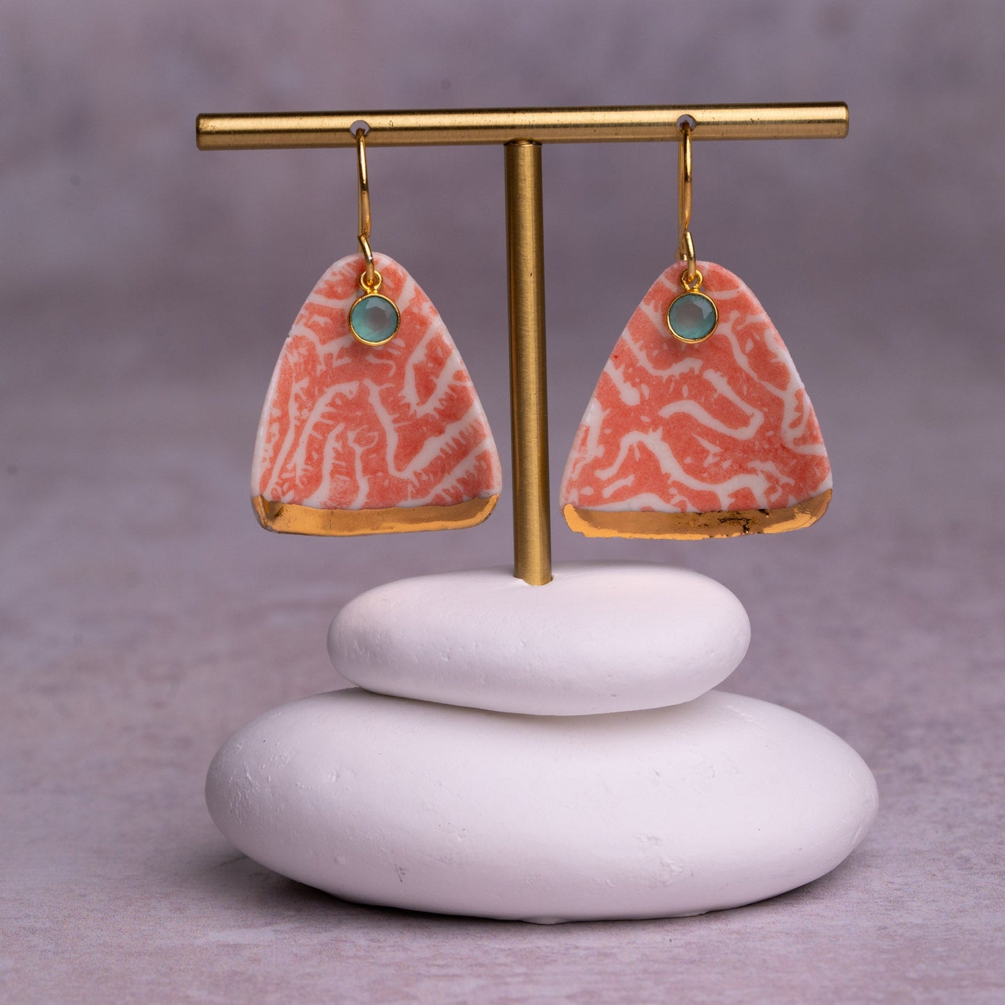 Porcelain Earring, X Large Triangle, Coral Blush