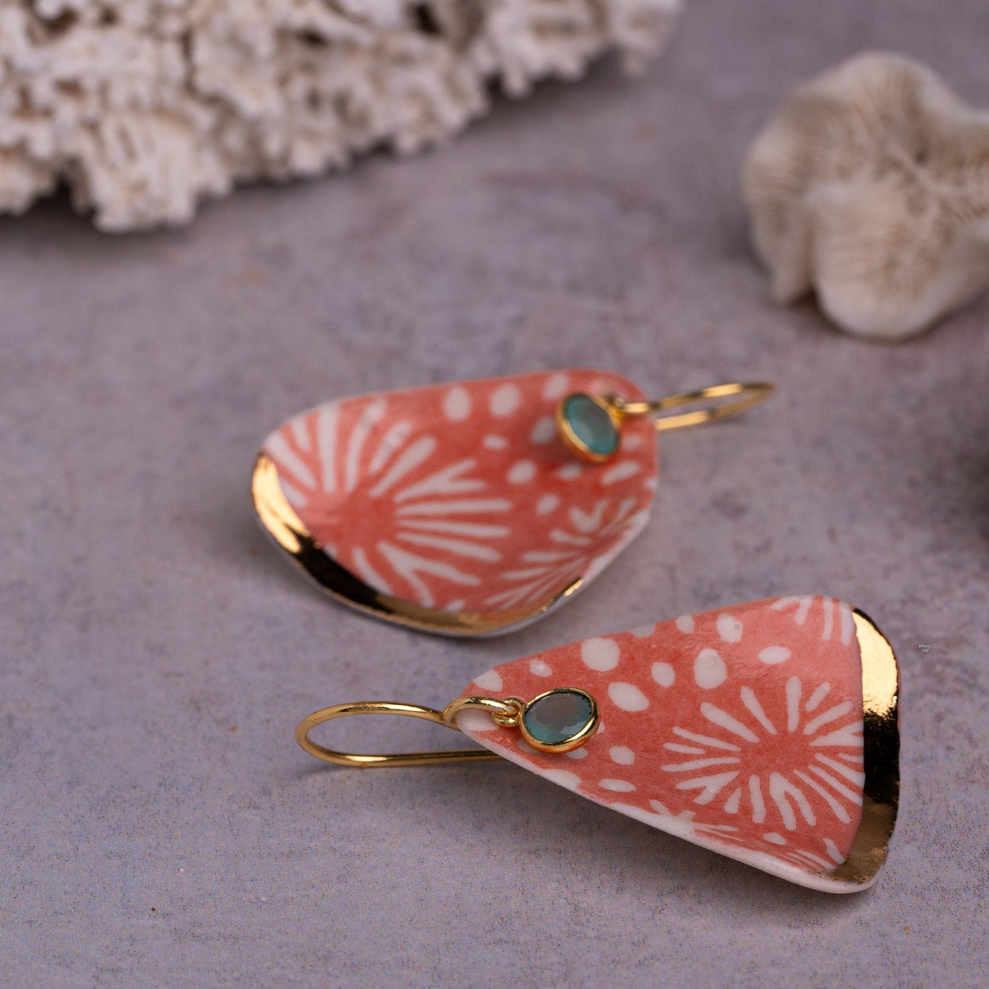 Porcelain Earring, X Large Triangle, Coral Blush
