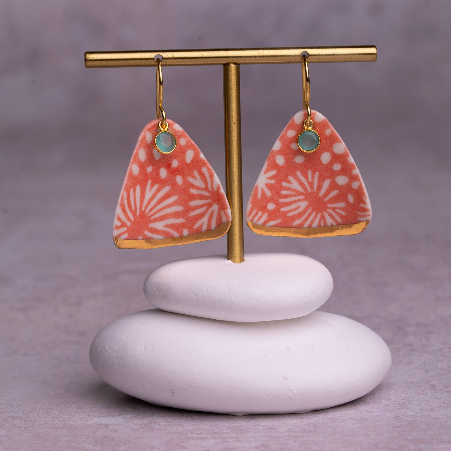 Porcelain Earring, X Large Triangle, Coral Blush