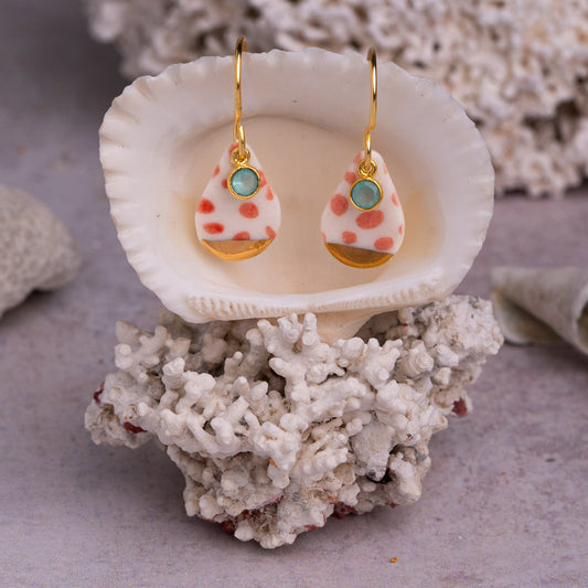 Porcelain Earrings, Small Teardrop, Coral Blush