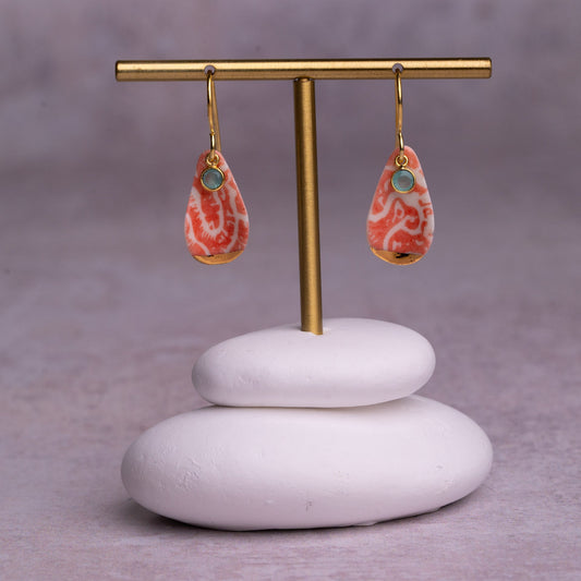 Porcelain Earrings, Medium Teardrop, Coral Blush
