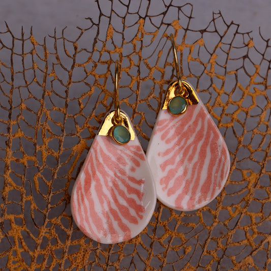 Porcelain Earrings, X Large Teardrop, Coral Blush