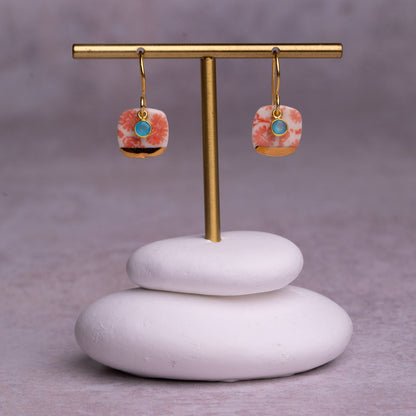 Porcelain Earrings, Small Square, Coral Blush