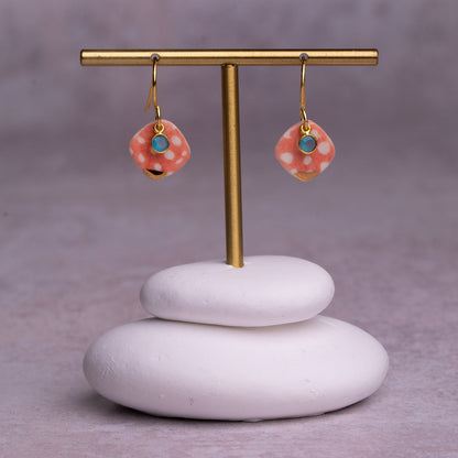 Porcelain Earrings, Small Square, Coral Blush