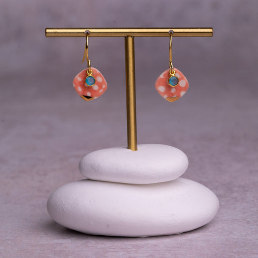 Porcelain Earrings, Small Square, Coral Blush