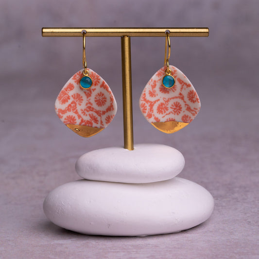 Porcelain Earrings , X Large Square, Coral Blush