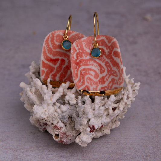 Porcelain Earrings, X Large Square, Coral Blush