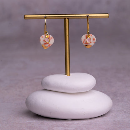 Porcelain Earrings, Small Heart, Coral Blush
