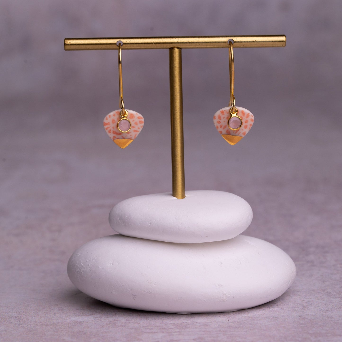Porcelain Earrings, Small Heart, Coral Blush