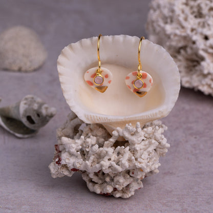 Porcelain Earrings, Small Heart, Coral Blush