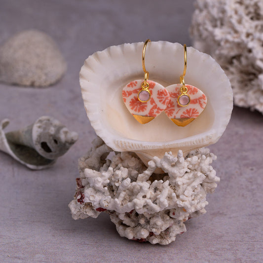 Porcelain Earrings, Medium Heart, Coral Blush